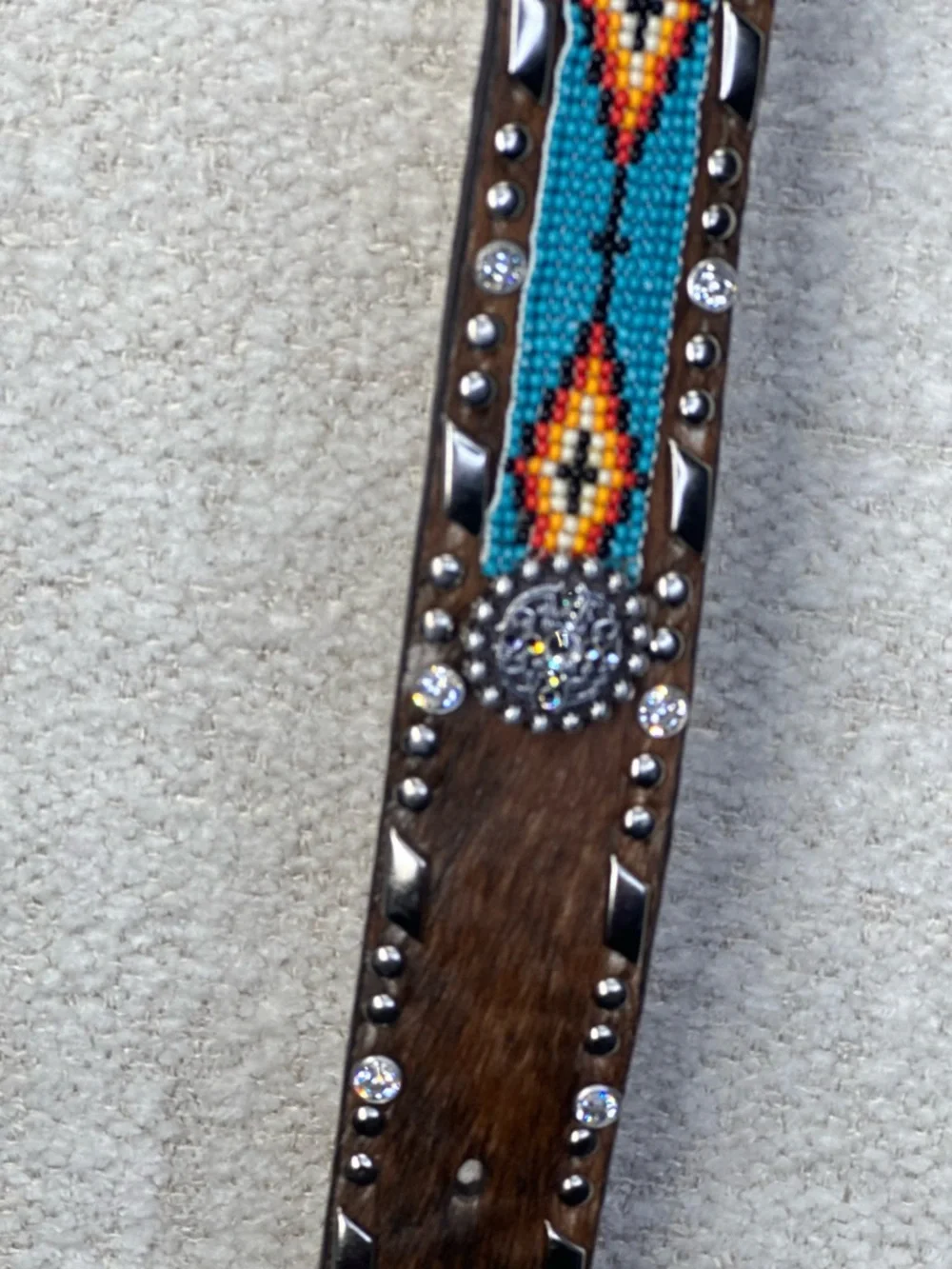Ariat Southwest Beaded Hair-On Belt Med. Aztec Colorful Rhinestone Western